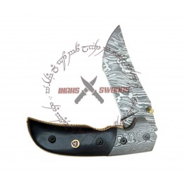  KUKRI COMPACT RECURVED EDGE DAMASCUS STEEL FOLDER KNIFE